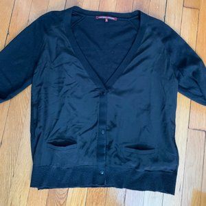 Black wool and silk v-neck cardigan
